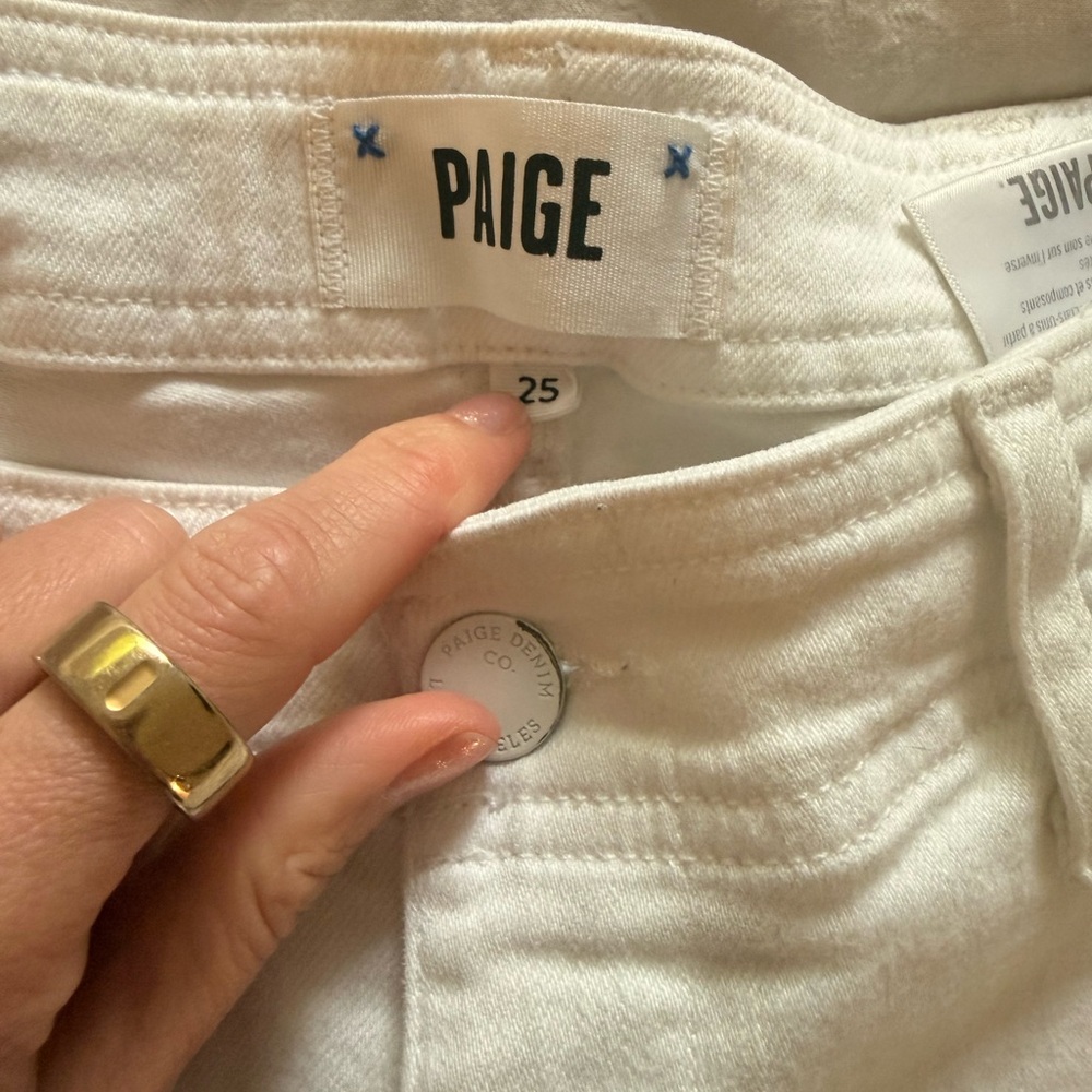 PAIGE Cream Cotton Blend Jeans